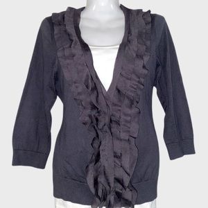 Ann Taylor Loft Charcoal Grey ruffle sweater
